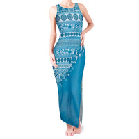 Fiji Marau na Kerisimasi Tank Maxi Dress Aqua Tagimoucia Tapa Masi Tribal - Polynesian Pride