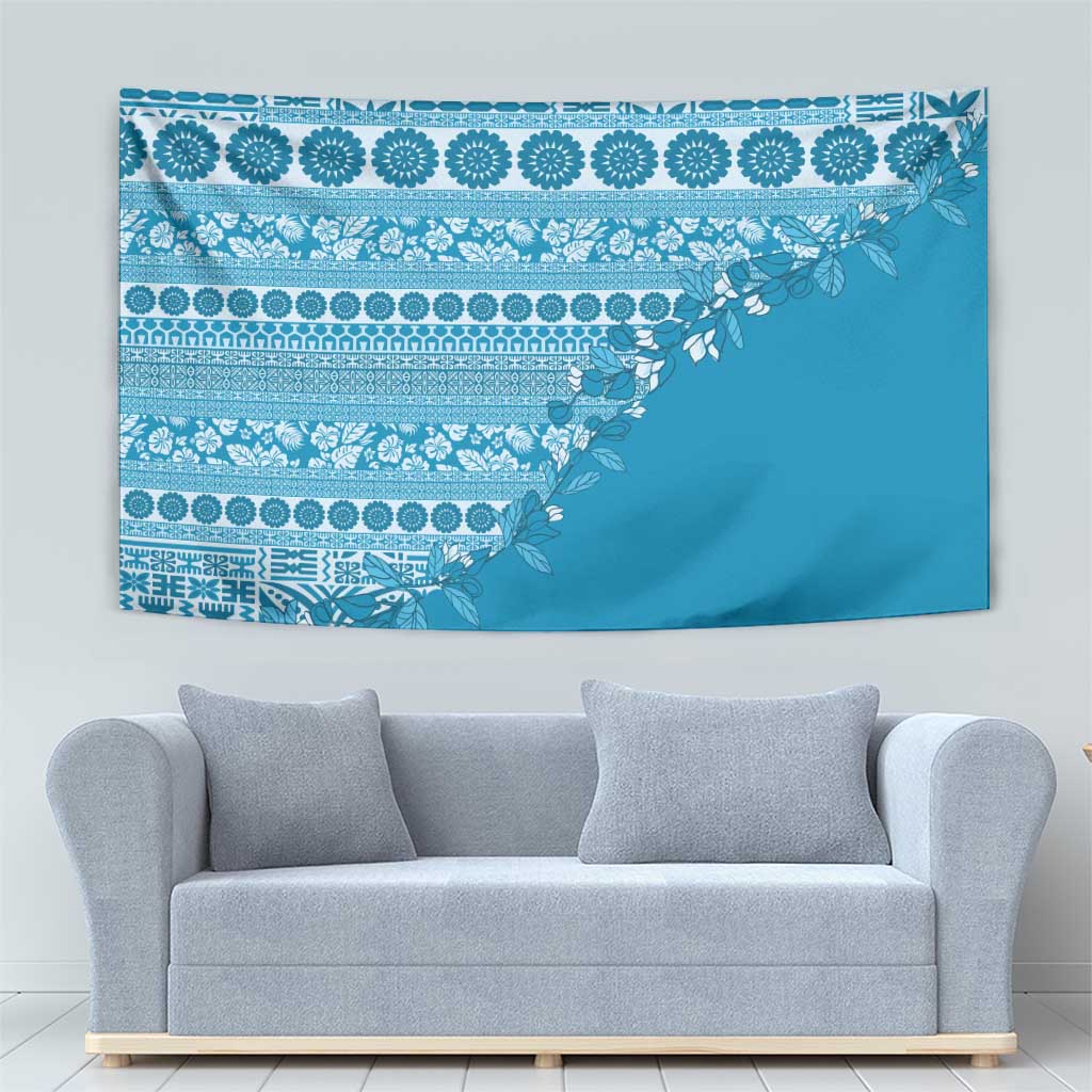 Fiji Marau na Kerisimasi Tapestry Aqua Tagimoucia Tapa Masi Tribal - Polynesian Pride