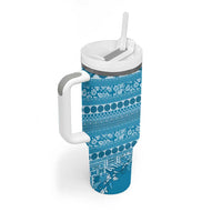 Fiji Marau na Kerisimasi Tumbler With Handle Aqua Tagimoucia Tapa Masi Tribal - Polynesian Pride