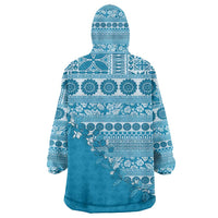 Fiji Marau na Kerisimasi Wearable Blanket Hoodie Aqua Tagimoucia Tapa Masi Tribal - Polynesian Pride