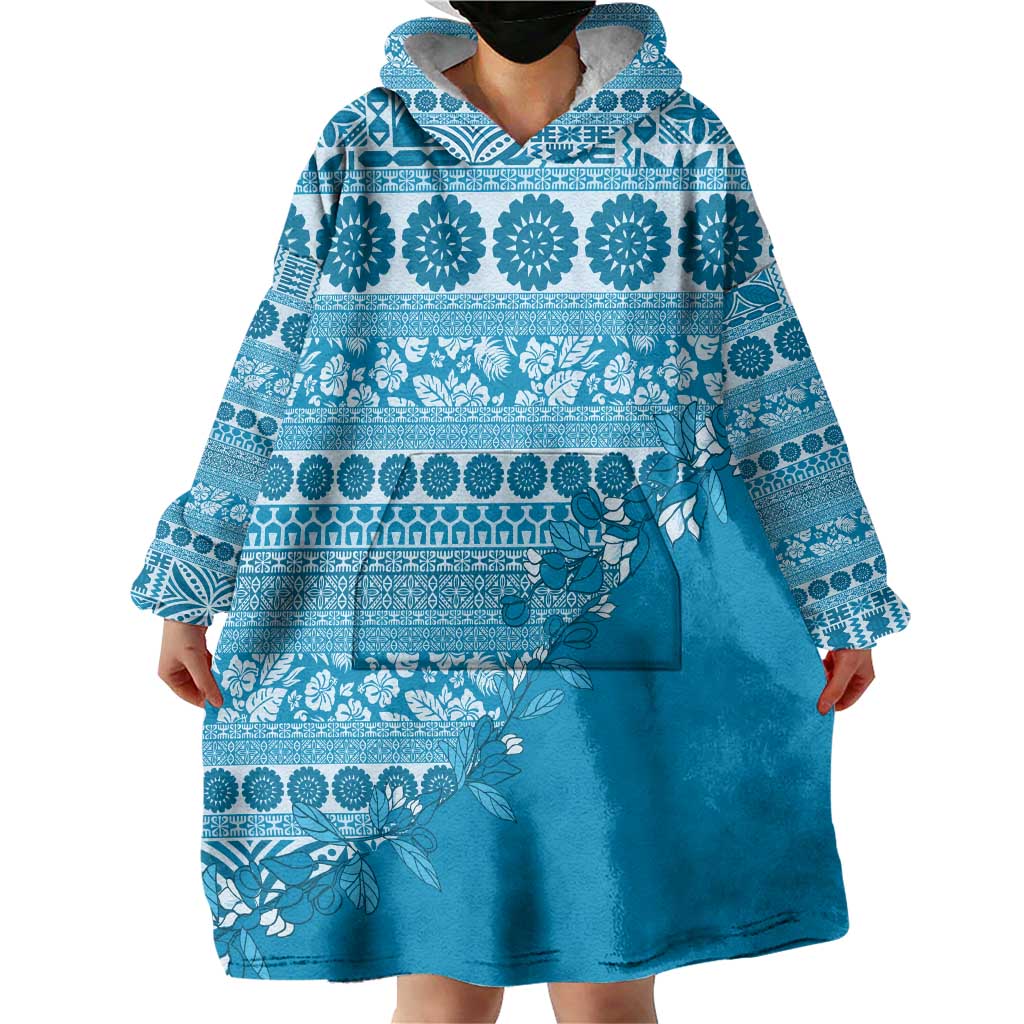 Fiji Marau na Kerisimasi Wearable Blanket Hoodie Aqua Tagimoucia Tapa Masi Tribal - Polynesian Pride
