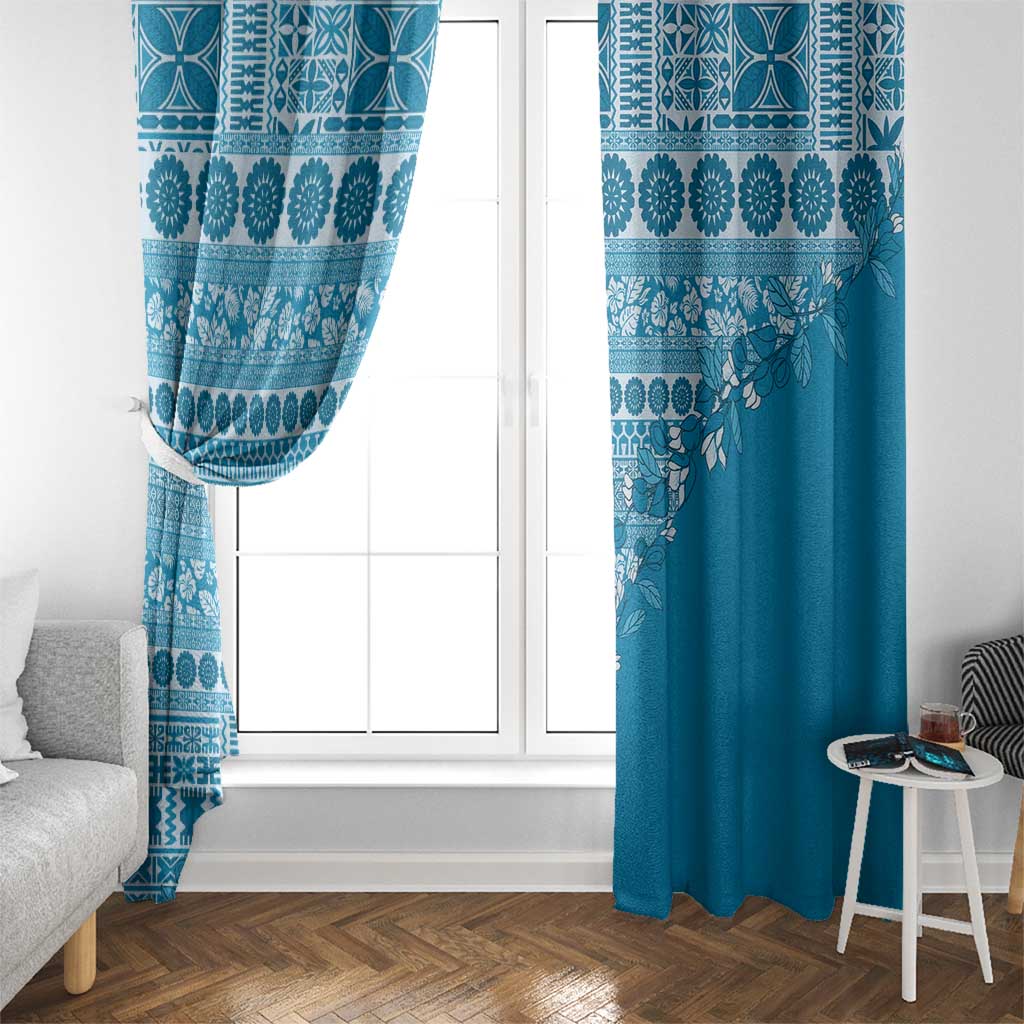 Fiji Marau na Kerisimasi Window Curtain Aqua Tagimoucia Tapa Masi Tribal - Polynesian Pride
