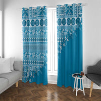Fiji Marau na Kerisimasi Window Curtain Aqua Tagimoucia Tapa Masi Tribal - Polynesian Pride