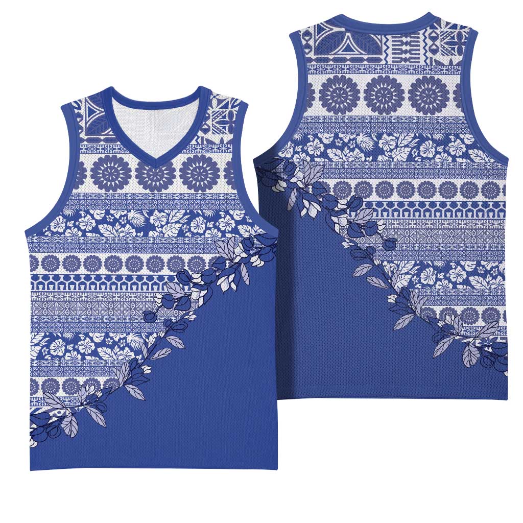 Fiji Marau na Kerisimasi Basketball Jersey Blue Tagimoucia Tapa Masi Tribal - Polynesian Pride