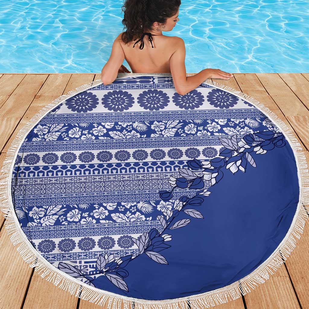 Fiji Marau na Kerisimasi Beach Blanket Blue Tagimoucia Tapa Masi Tribal - Polynesian Pride
