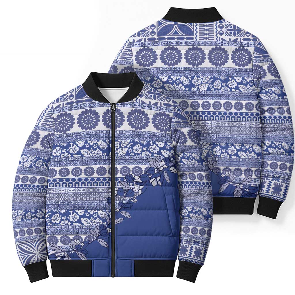Fiji Marau na Kerisimasi Bomber Puffer Jacket Blue Tagimoucia Tapa Masi Tribal - Polynesian Pride