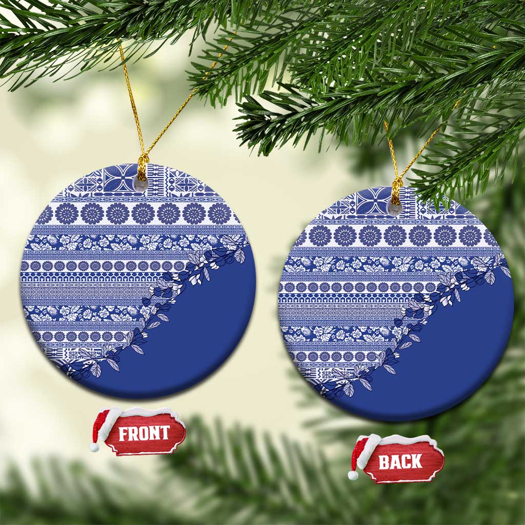 Fiji Marau na Kerisimasi Ceramic Ornament Blue Tagimoucia Tapa Masi Tribal - Polynesian Pride