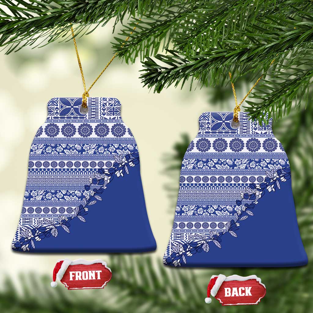 Fiji Marau na Kerisimasi Ceramic Ornament Blue Tagimoucia Tapa Masi Tribal - Polynesian Pride
