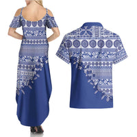 Fiji Marau na Kerisimasi Couples Matching Summer Maxi Dress and Hawaiian Shirt Blue Tagimoucia Tapa Masi Tribal - Polynesian Pride