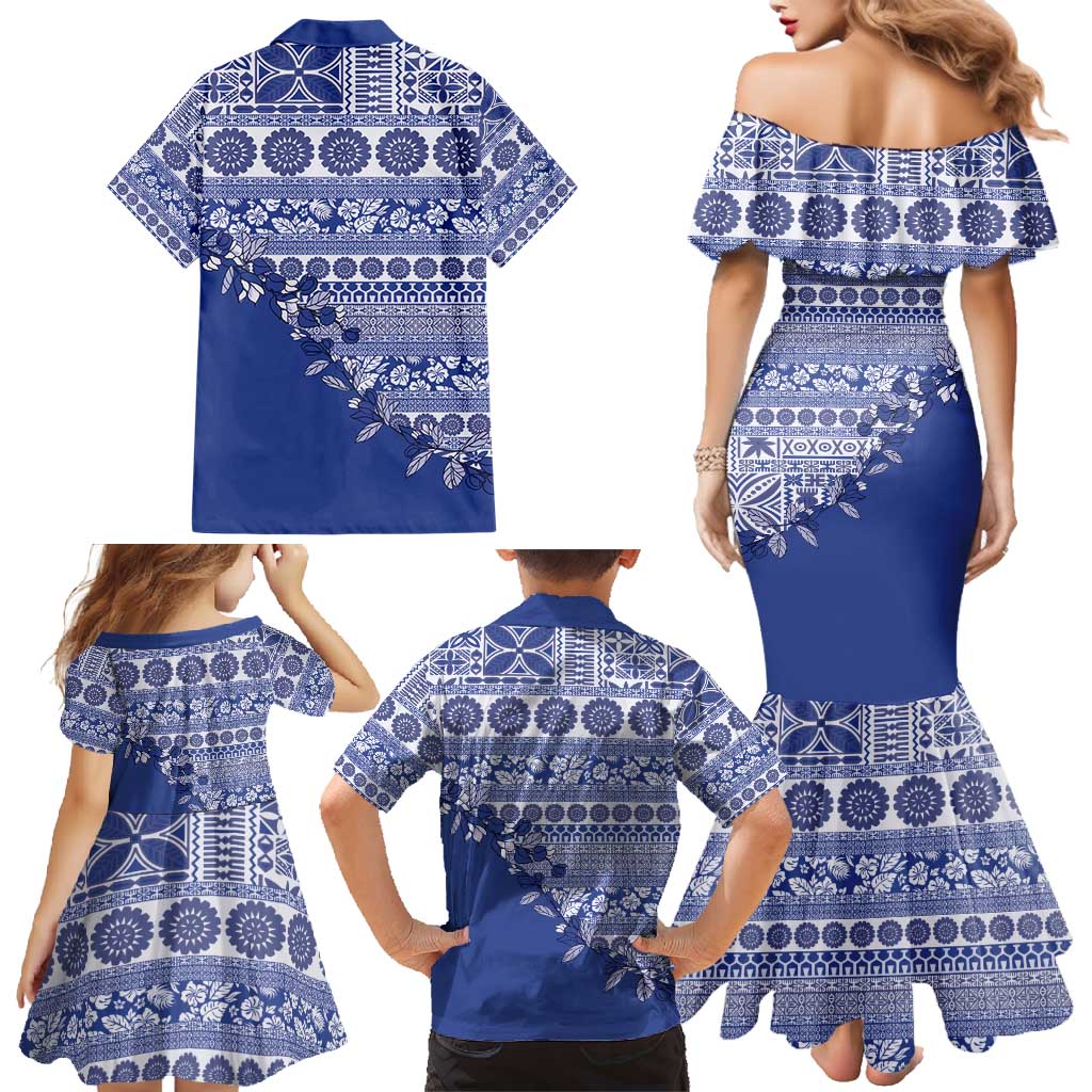 Fiji Marau na Kerisimasi Family Matching Mermaid Dress and Hawaiian Shirt Blue Tagimoucia Tapa Masi Tribal - Polynesian Pride
