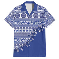 Fiji Marau na Kerisimasi Family Matching Off The Shoulder Long Sleeve Dress and Hawaiian Shirt Blue Tagimoucia Tapa Masi Tribal - Polynesian Pride