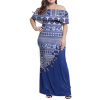 Fiji Marau na Kerisimasi Family Matching Off Shoulder Maxi Dress and Hawaiian Shirt Blue Tagimoucia Tapa Masi Tribal - Polynesian Pride