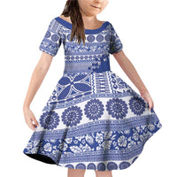Fiji Marau na Kerisimasi Family Matching Off Shoulder Short Dress and Hawaiian Shirt Blue Tagimoucia Tapa Masi Tribal - Polynesian Pride