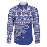 Fiji Marau na Kerisimasi Family Matching Off Shoulder Short Dress and Hawaiian Shirt Blue Tagimoucia Tapa Masi Tribal - Polynesian Pride