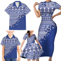 Fiji Marau na Kerisimasi Family Matching Short Sleeve Bodycon Dress and Hawaiian Shirt Blue Tagimoucia Tapa Masi Tribal - Polynesian Pride