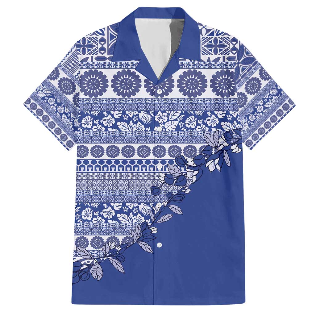 Fiji Marau na Kerisimasi Family Matching Short Sleeve Bodycon Dress and Hawaiian Shirt Blue Tagimoucia Tapa Masi Tribal - Polynesian Pride