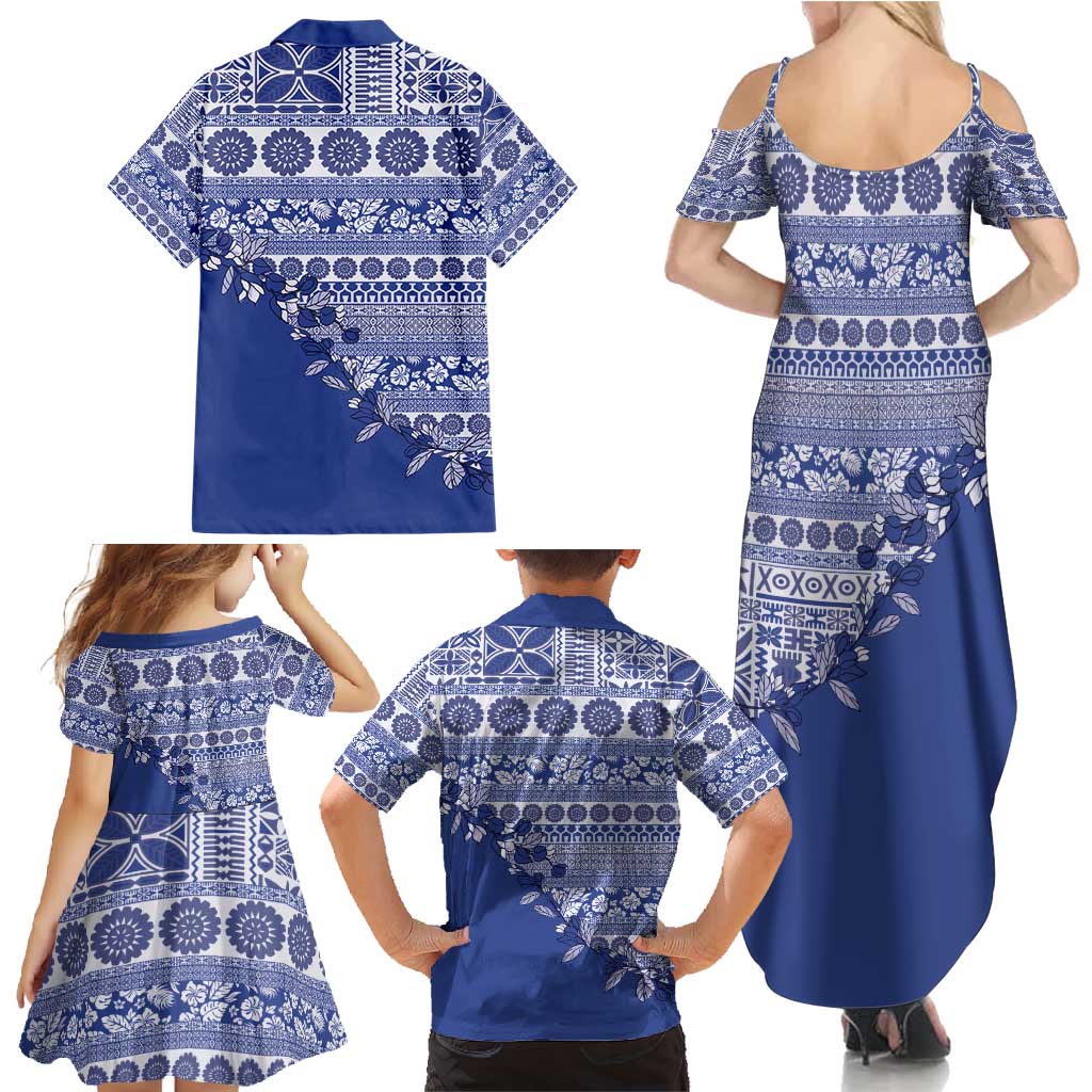 Fiji Marau na Kerisimasi Family Matching Summer Maxi Dress and Hawaiian Shirt Blue Tagimoucia Tapa Masi Tribal - Polynesian Pride