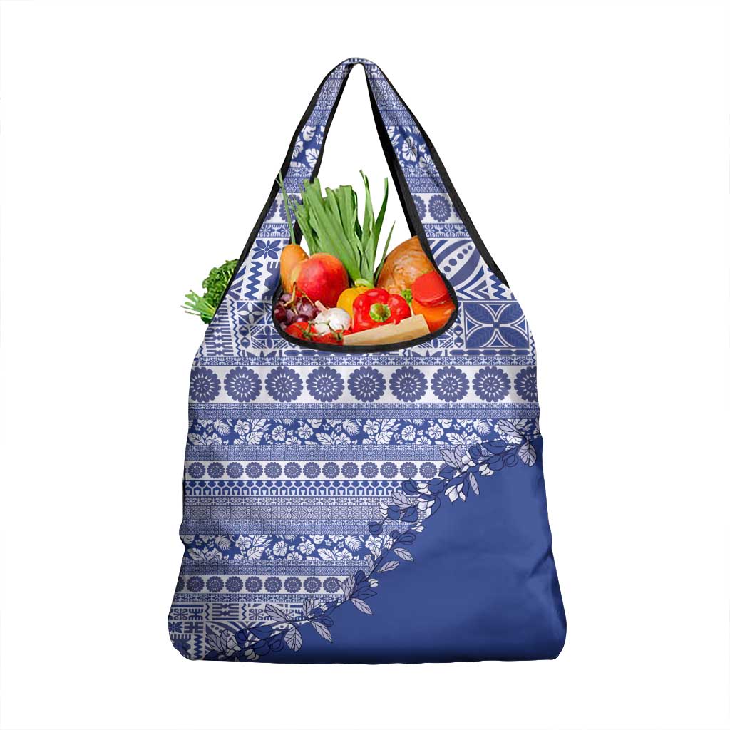 Fiji Marau na Kerisimasi Grocery Bag Blue Tagimoucia Tapa Masi Tribal - Polynesian Pride
