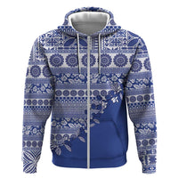 Fiji Marau na Kerisimasi Hoodie Blue Tagimoucia Tapa Masi Tribal LT9 Zip Hoodie Blue - Polynesian Pride