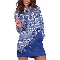 Fiji Marau na Kerisimasi Hoodie Dress Blue Tagimoucia Tapa Masi Tribal - Polynesian Pride