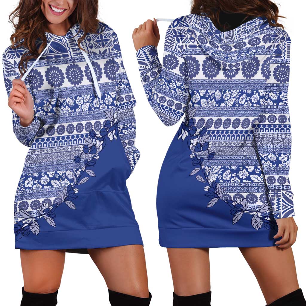 Fiji Marau na Kerisimasi Hoodie Dress Blue Tagimoucia Tapa Masi Tribal - Polynesian Pride