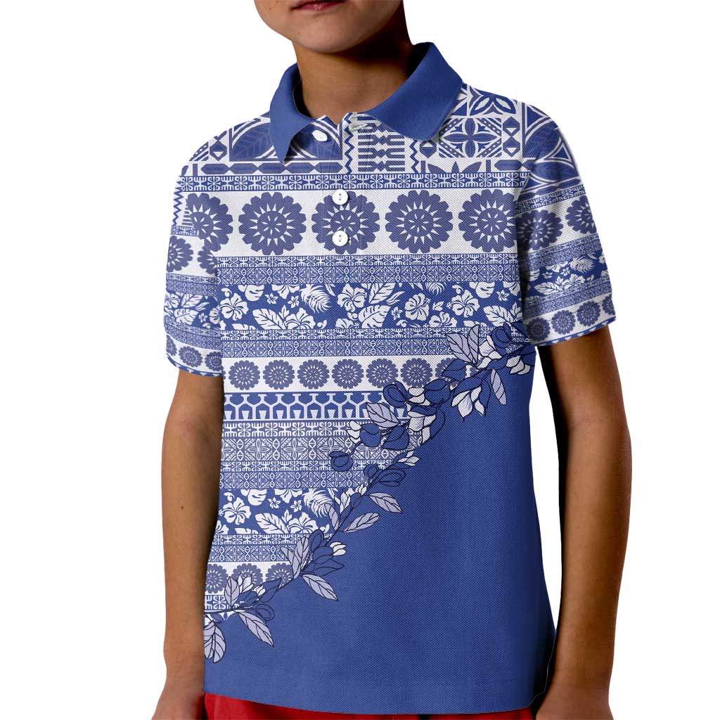 Fiji Marau na Kerisimasi Kid Polo Shirt Blue Tagimoucia Tapa Masi Tribal - Polynesian Pride