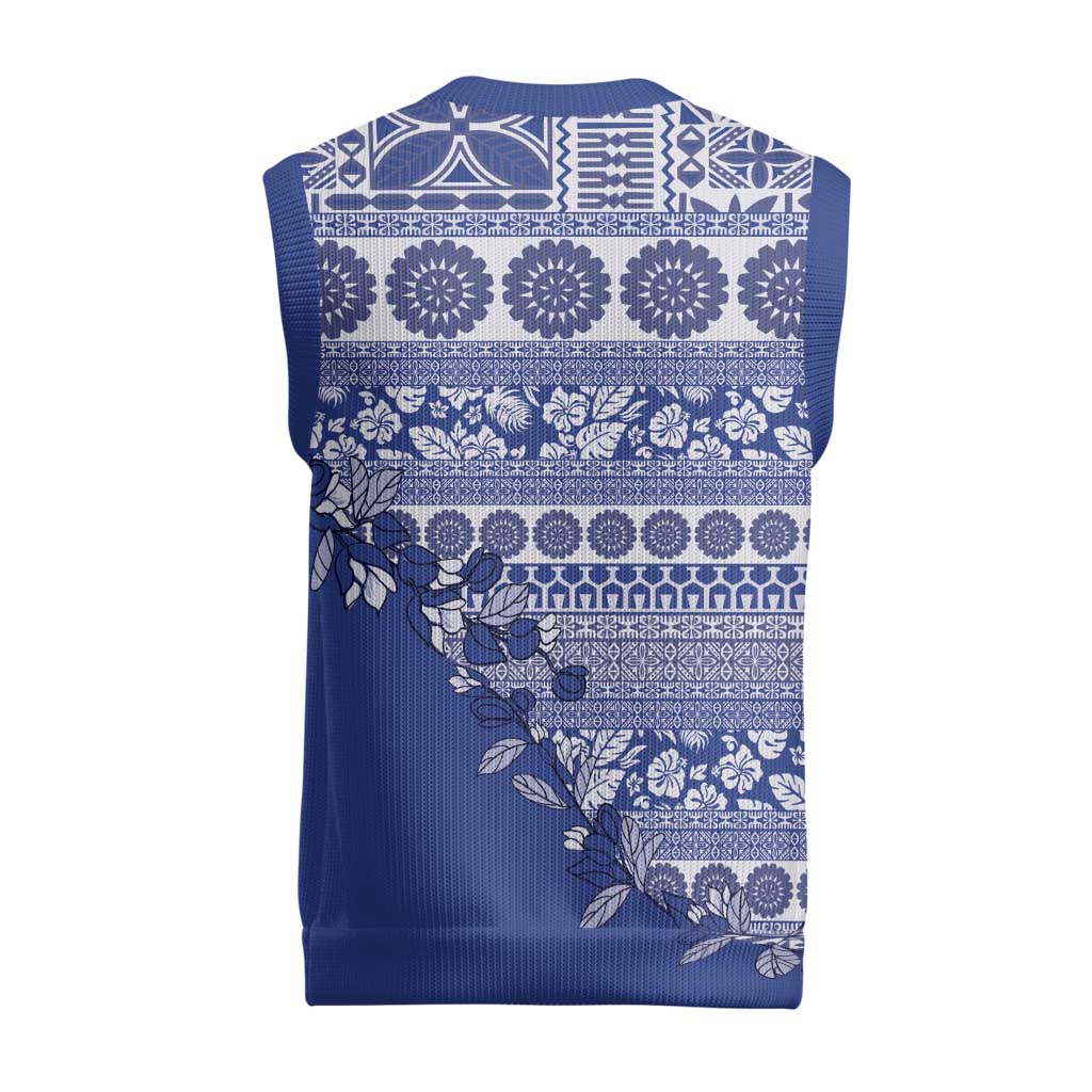 Fiji Marau na Kerisimasi Christmas Knitted V-Neck Vest Blue Tagimoucia Tapa Masi Tribal - Polynesian Pride