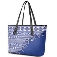 Fiji Marau na Kerisimasi Leather Tote Bag Blue Tagimoucia Tapa Masi Tribal - Polynesian Pride