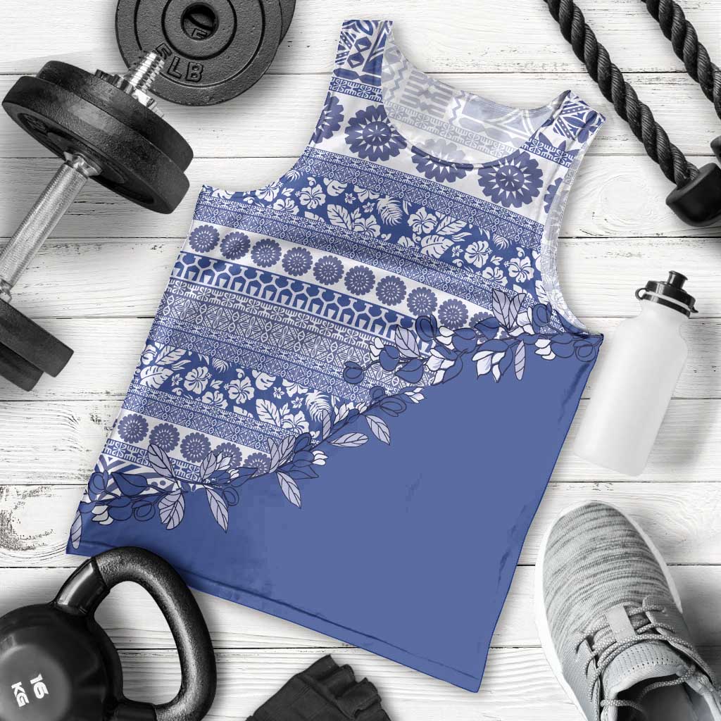 Fiji Marau na Kerisimasi Men Tank Top Blue Tagimoucia Tapa Masi Tribal - Polynesian Pride