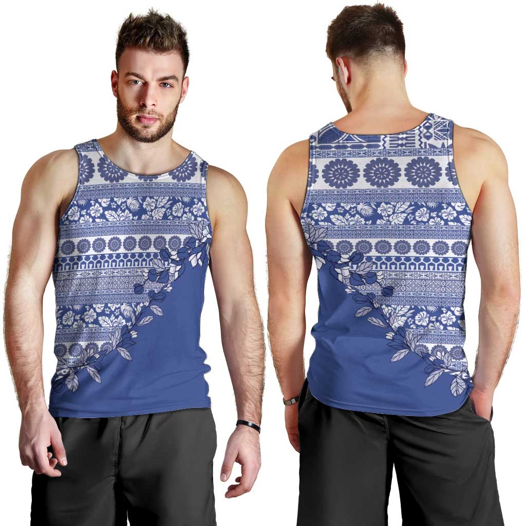 Fiji Marau na Kerisimasi Men Tank Top Blue Tagimoucia Tapa Masi Tribal - Polynesian Pride