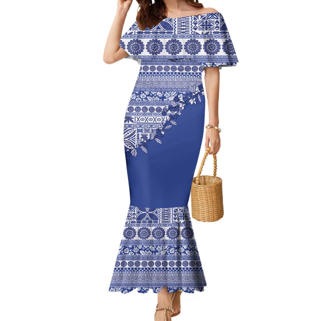Fiji Marau na Kerisimasi Mermaid Dress Blue Tagimoucia Tapa Masi Tribal - Polynesian Pride