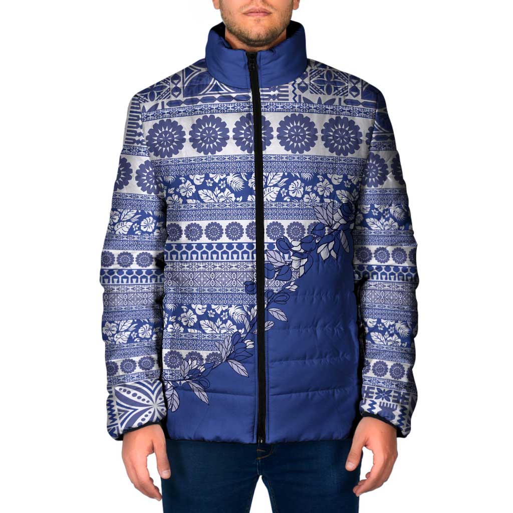 Fiji Marau na Kerisimasi Padded Jacket Blue Tagimoucia Tapa Masi Tribal - Polynesian Pride