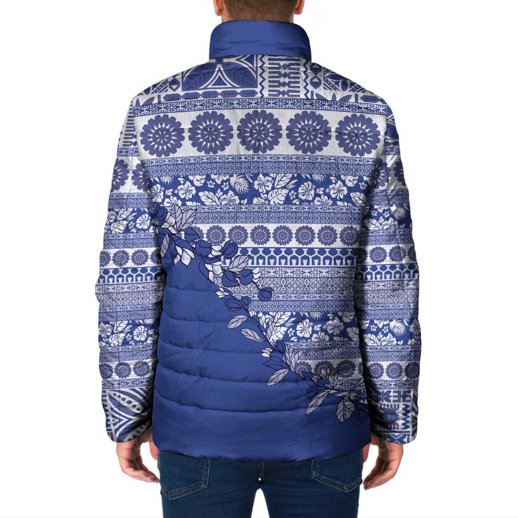 Fiji Marau na Kerisimasi Padded Jacket Blue Tagimoucia Tapa Masi Tribal - Polynesian Pride