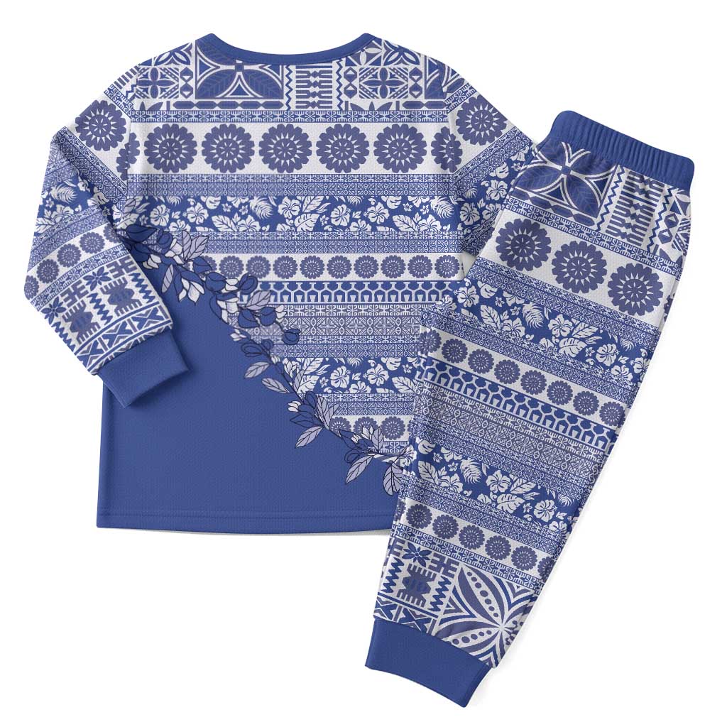 Fiji Marau na Kerisimasi Christmas Pajama Set Blue Tagimoucia Tapa Masi Tribal - Polynesian Pride
