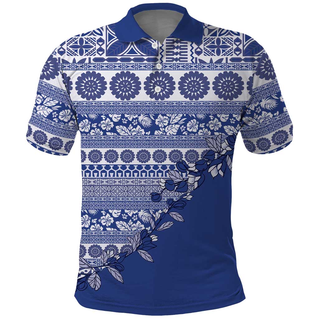Fiji Marau na Kerisimasi Polo Shirt Blue Tagimoucia Tapa Masi Tribal - Polynesian Pride