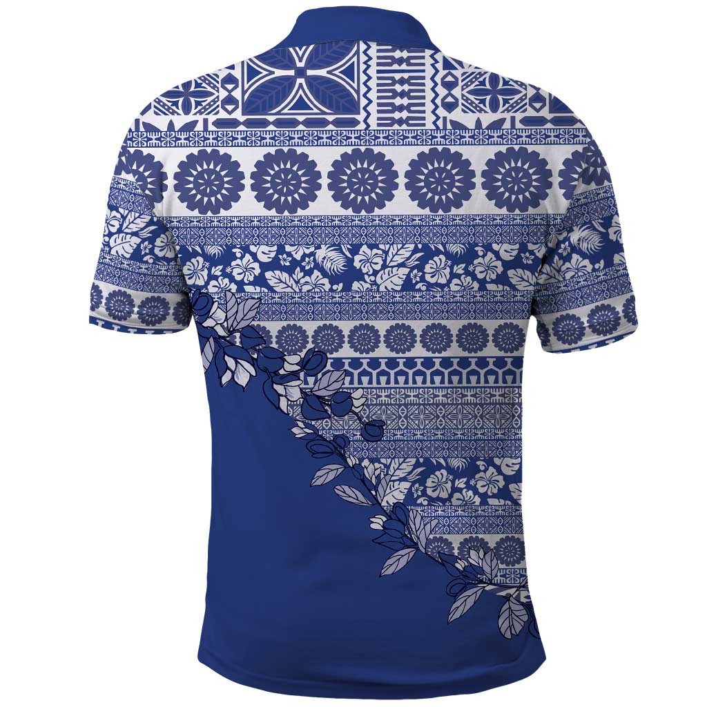 Fiji Marau na Kerisimasi Polo Shirt Blue Tagimoucia Tapa Masi Tribal - Polynesian Pride