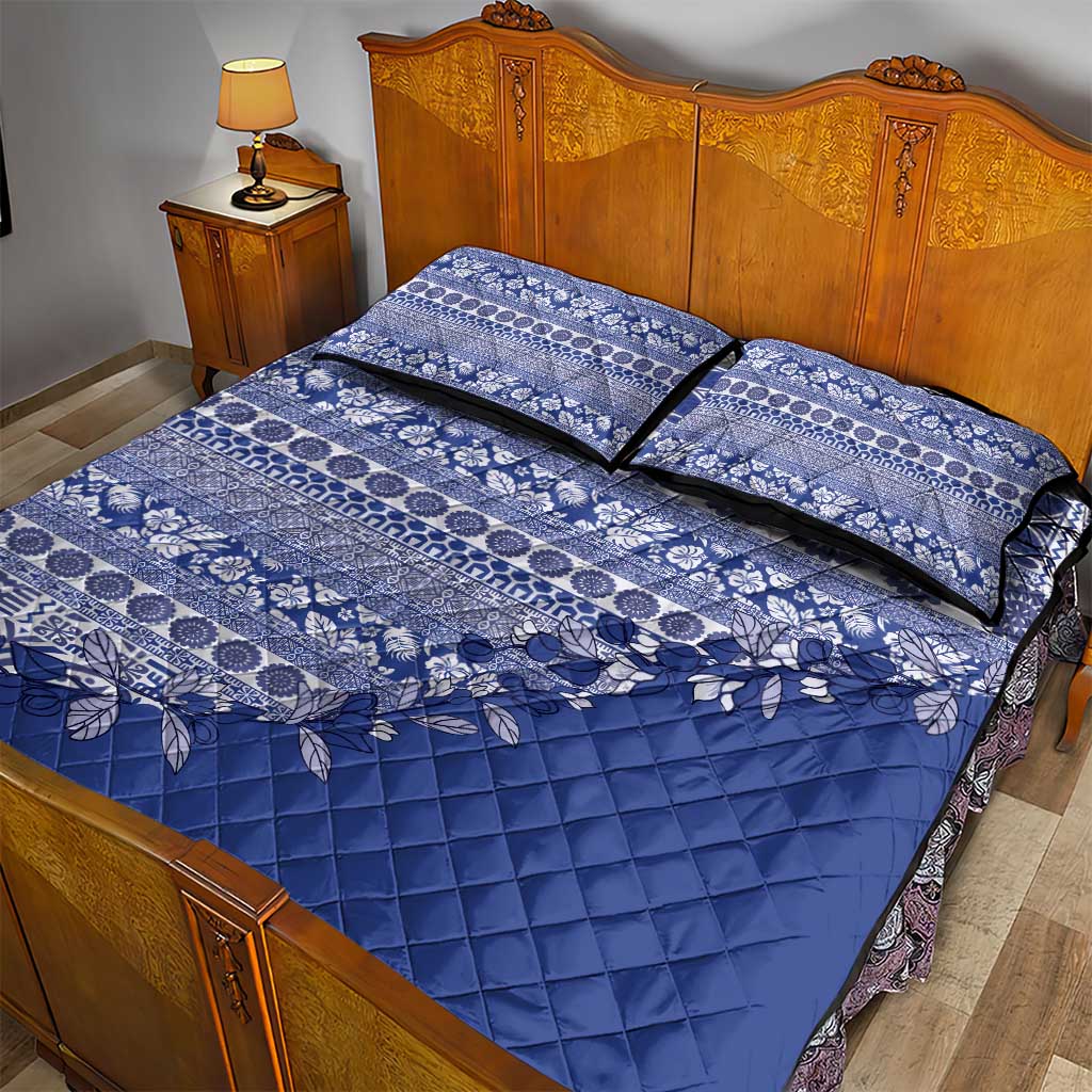 Fiji Marau na Kerisimasi Quilt Bed Set Blue Tagimoucia Tapa Masi Tribal - Polynesian Pride