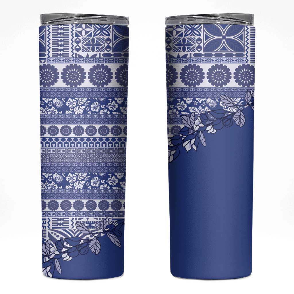 Fiji Marau na Kerisimasi Skinny Tumbler Blue Tagimoucia Tapa Masi Tribal - Polynesian Pride