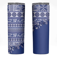 Fiji Marau na Kerisimasi Skinny Tumbler Blue Tagimoucia Tapa Masi Tribal - Polynesian Pride