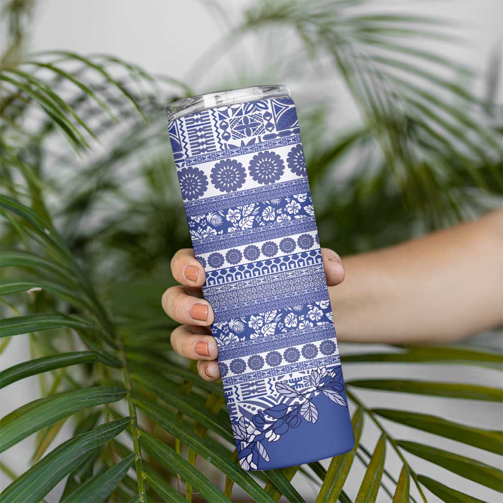 Fiji Marau na Kerisimasi Skinny Tumbler Blue Tagimoucia Tapa Masi Tribal - Polynesian Pride