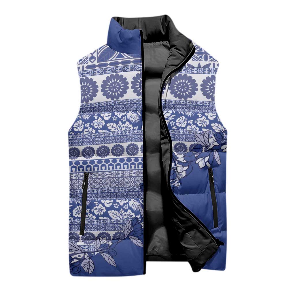 Fiji Marau na Kerisimasi Sleeveless Puffer Jacket Blue Tagimoucia Tapa Masi Tribal - Polynesian Pride