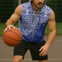 Fiji Marau na Kerisimasi Sleeveless Zip Hoodie Blue Tagimoucia Tapa Masi Tribal - Polynesian Pride