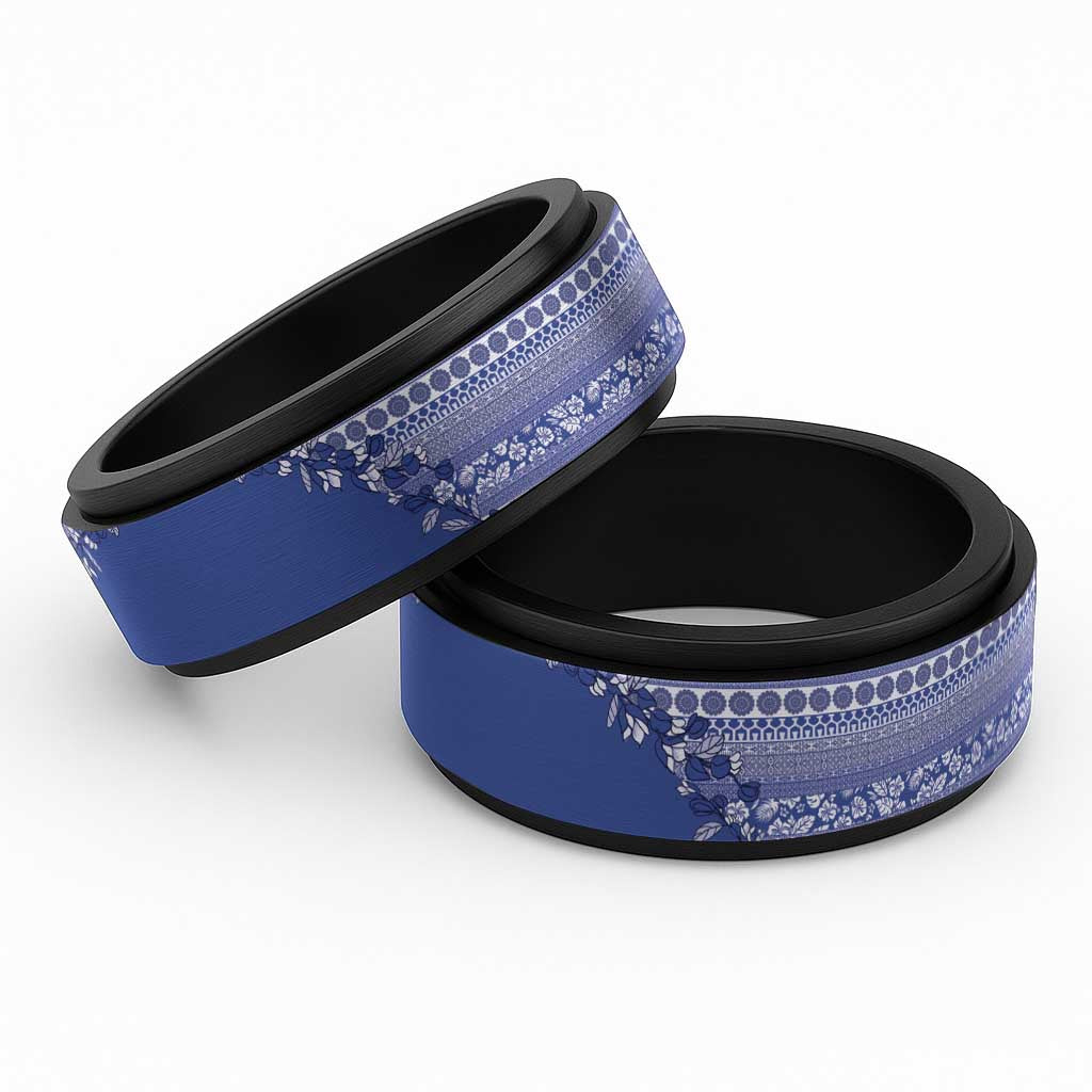 Fiji Marau na Kerisimasi Spinner Ring Blue Tagimoucia Tapa Masi Tribal - Polynesian Pride