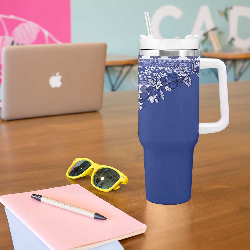 Fiji Marau na Kerisimasi Tumbler With Handle Blue Tagimoucia Tapa Masi Tribal - Polynesian Pride