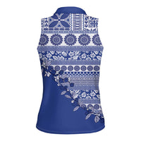 Fiji Marau na Kerisimasi Women Sleeveless Polo Shirt Blue Tagimoucia Tapa Masi Tribal - Polynesian Pride