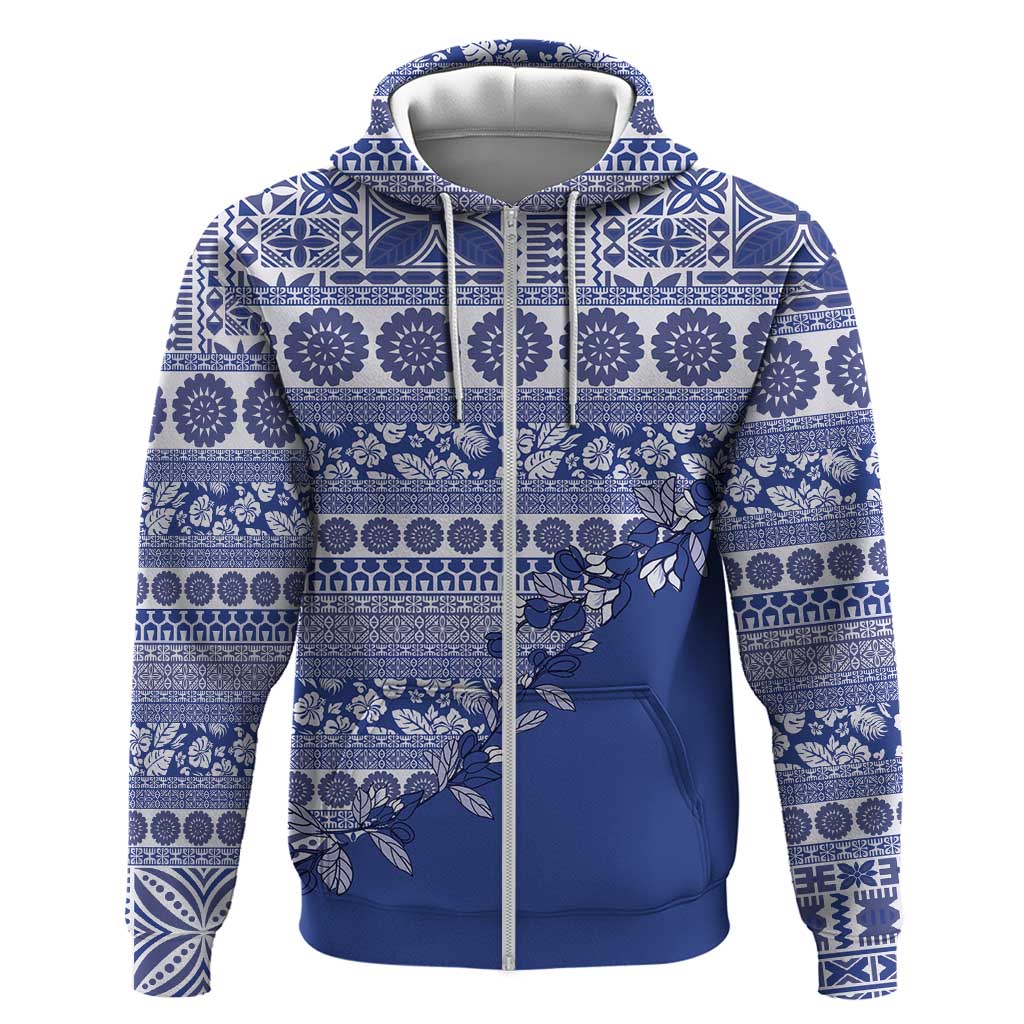 Fiji Marau na Kerisimasi Zip Hoodie Blue Tagimoucia Tapa Masi Tribal LT9 Zip Hoodie Blue - Polynesian Pride