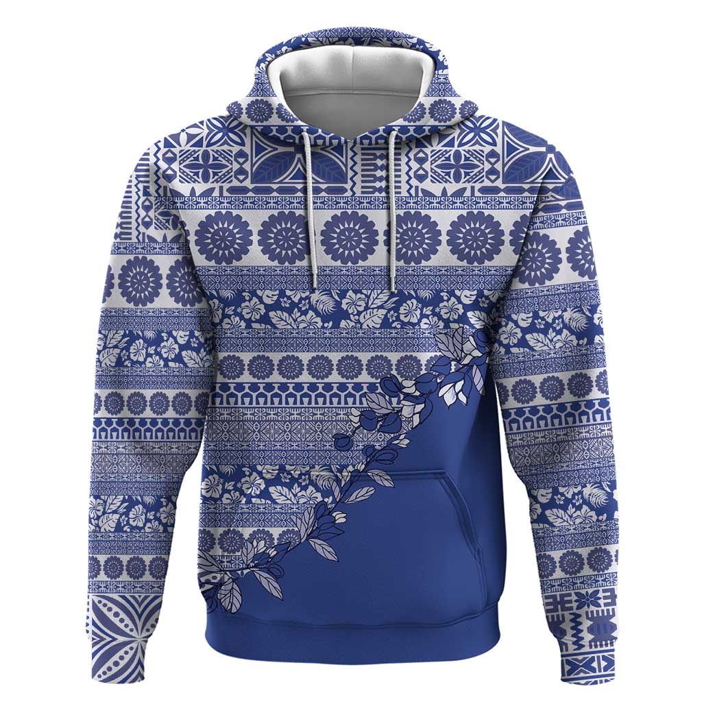 Fiji Marau na Kerisimasi Zip Hoodie Blue Tagimoucia Tapa Masi Tribal LT9 Pullover Hoodie Blue - Polynesian Pride
