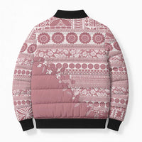 Fiji Marau na Kerisimasi Bomber Puffer Jacket Dusty Rose Tagimoucia Tapa Masi Tribal - Polynesian Pride