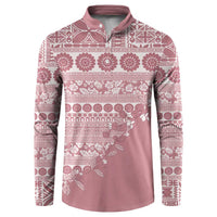 Fiji Marau na Kerisimasi Button Sweatshirt Dusty Rose Tagimoucia Tapa Masi Tribal - Polynesian Pride