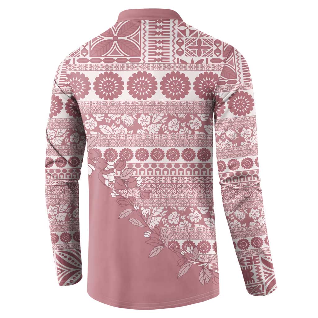 Fiji Marau na Kerisimasi Button Sweatshirt Dusty Rose Tagimoucia Tapa Masi Tribal - Polynesian Pride